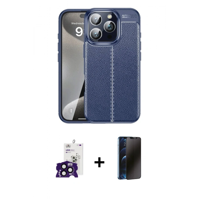 MARSİLYAN™- iPhone 16 Pro Max Kılıf Doruk Klasik Özel Seri - Siyah 3D Antistatik Hayalet Cam Ekran Koruyucu + Bilvis Titan Kamera Lens - SH
