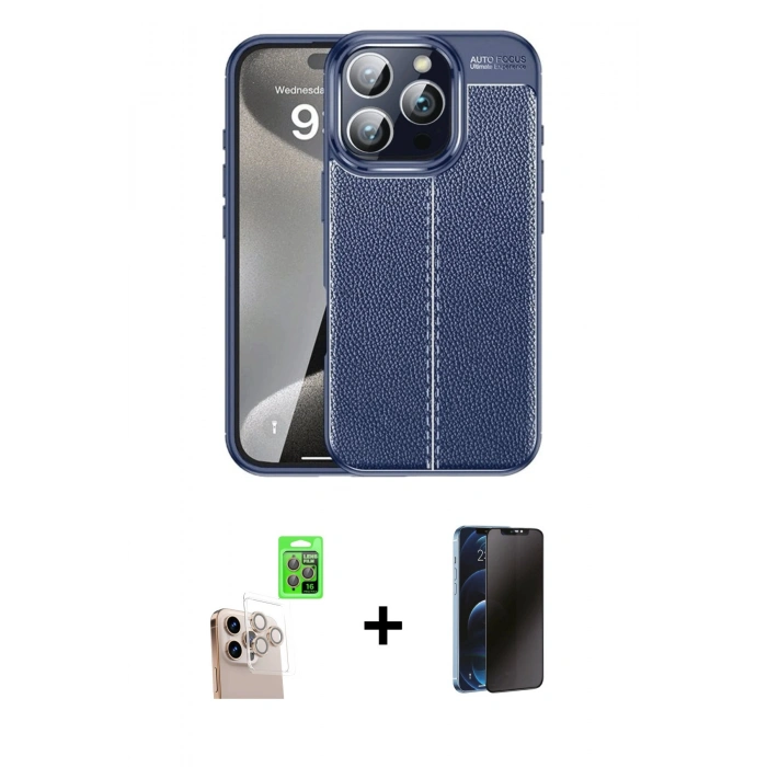 MARSİLYAN™- iPhone 16 Pro Max Kılıf Doruk Klasik Özel Seri - Siyah 3D Antistatik Hayalet Cam Ekran Koruyucu + Raze Metal Kamera Lens - NLGY
