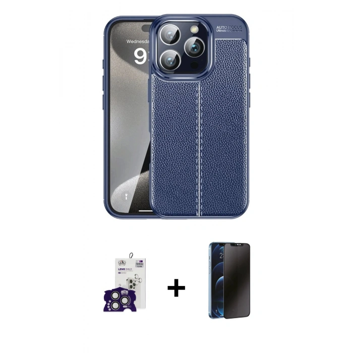 MARSİLYAN™- iPhone 16 Pro Max Kılıf Doruk Klasik Özel Seri - Siyah 3D Antistatik Hayalet Cam Ekran Koruyucu + Bilvis Titan Kamera Lens - TMGI