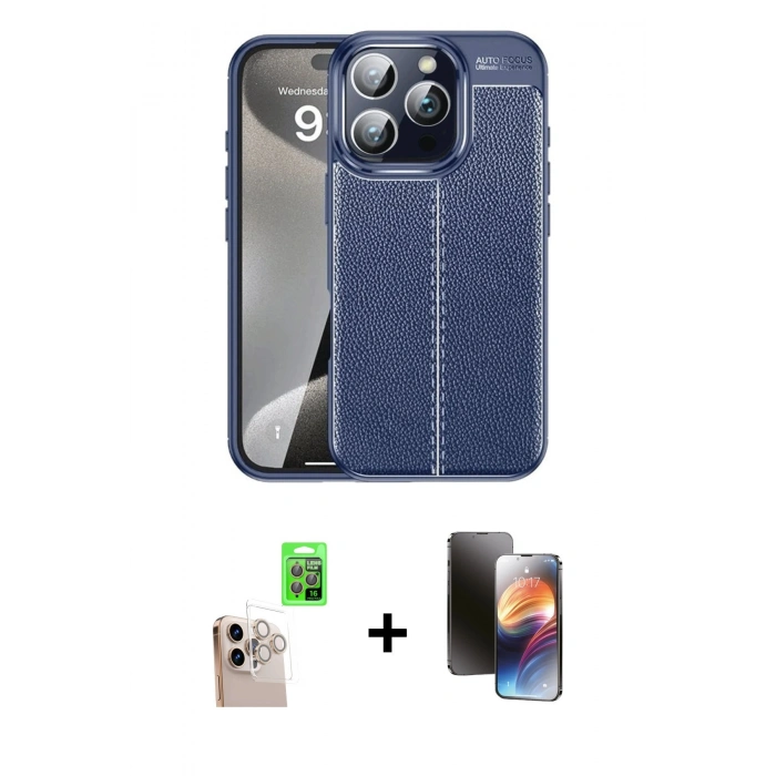 MARSİLYAN™- iPhone 16 Pro Max Kılıf Doruk Klasik Özel Seri - Siyah 3D Antistatik Mat Seramik Nano Ekran Koruyucu + Raze Metal Kamera Lens - NLGY