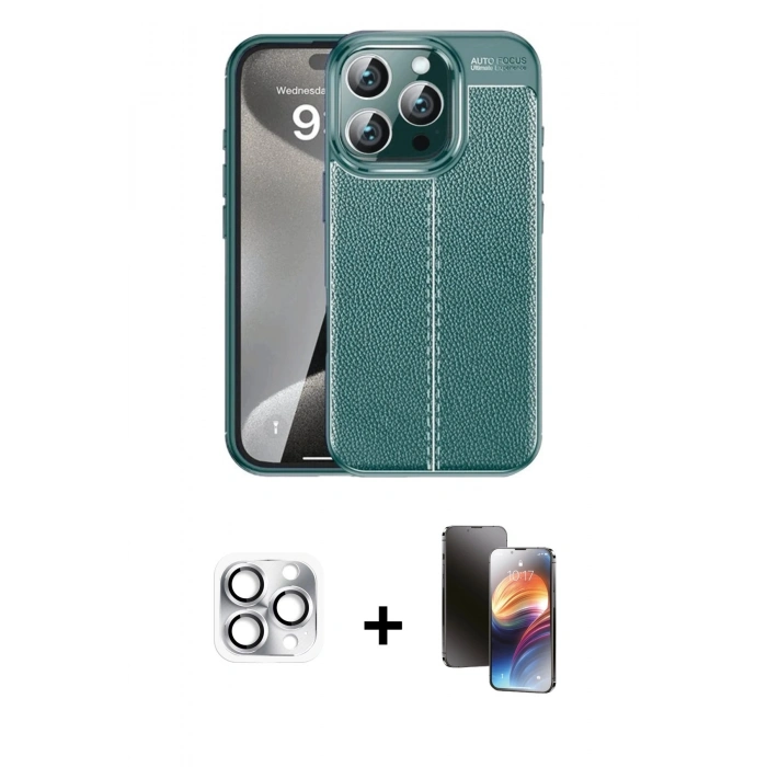 MARSİLYAN™- iPhone 16 Pro Max Kılıf Doruk Klasik Özel Seri - Siyah 3D Antistatik Mat Seramik Nano Ekran Koruyucu + Pers Alüminyum Kamera Lens - GS