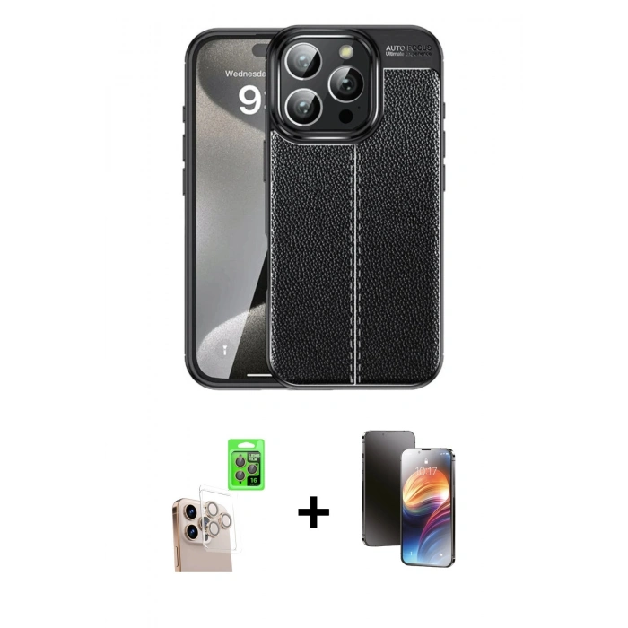 MARSİLYAN™- iPhone 16 Pro Max Kılıf Doruk Klasik Özel Seri - Siyah 3D Antistatik Mat Seramik Nano Ekran Koruyucu + Raze Metal Kamera Lens - NLGY