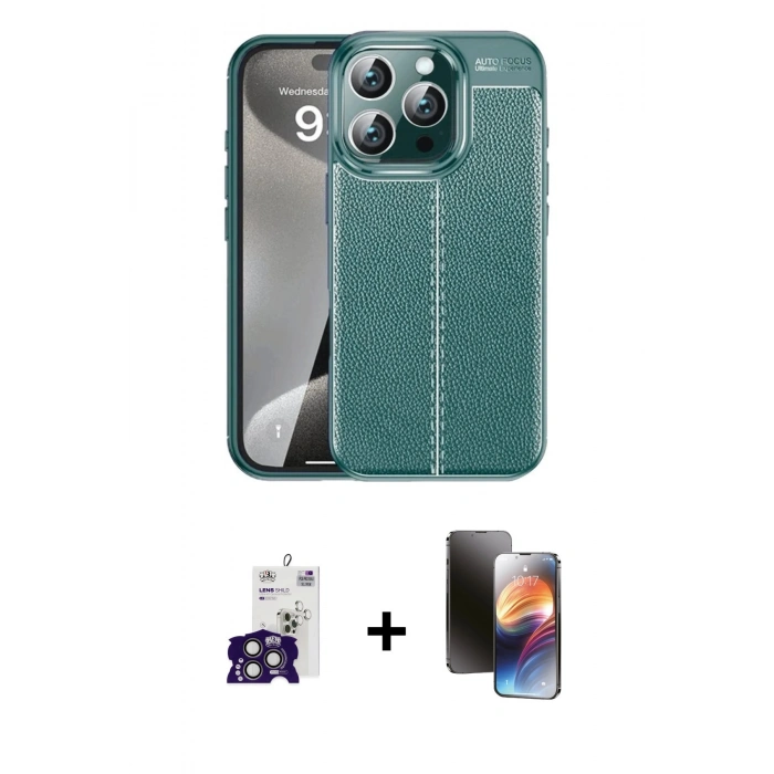 MARSİLYAN™- iPhone 16 Pro Max Kılıf Doruk Klasik Özel Seri - Siyah 3D Antistatik Mat Seramik Nano Ekran Koruyucu + Bilvis Titan Kamera Lens - TMGI