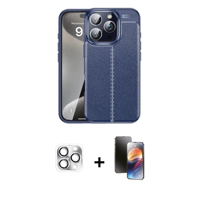 MARSİLYAN™- iPhone 16 Pro Max Kılıf Doruk Klasik Özel Seri - Siyah 3D Antistatik Mat Seramik Nano Ekran Koruyucu + Pers Alüminyum Kamera Lens - GS