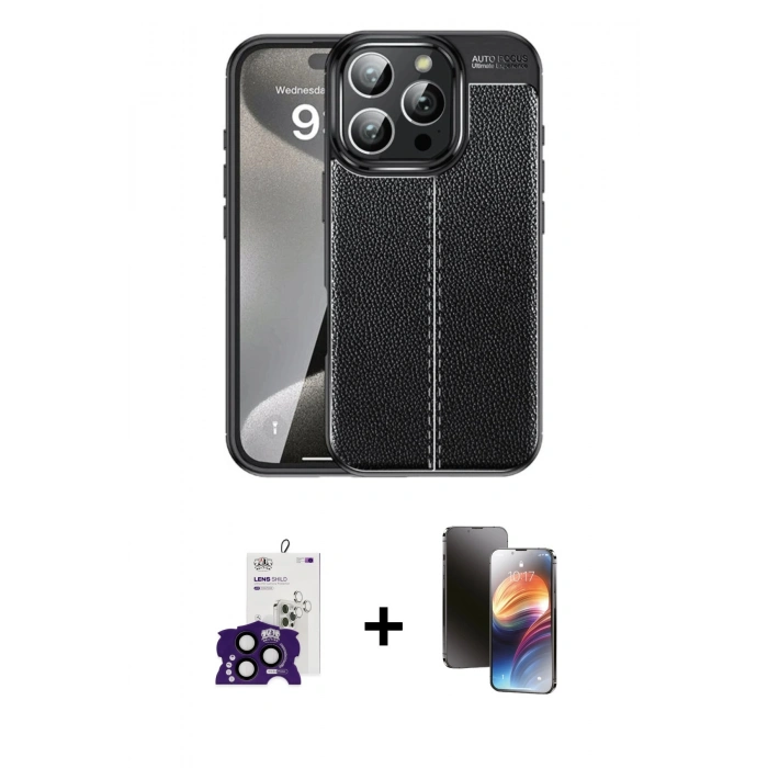 MARSİLYAN™- iPhone 16 Pro Max Kılıf Doruk Klasik Özel Seri - Siyah 3D Antistatik Mat Seramik Nano Ekran Koruyucu + Bilvis Titan Kamera Lens - SH