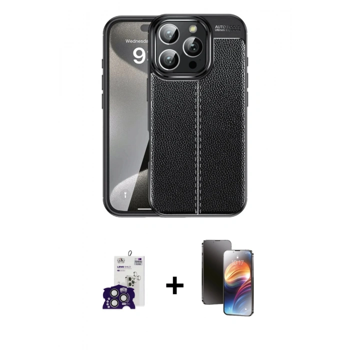 MARSİLYAN™- iPhone 16 Pro Max Kılıf Doruk Klasik Özel Seri - Siyah 3D Antistatik Mat Seramik Nano Ekran Koruyucu + Bilvis Titan Kamera Lens - TMGI