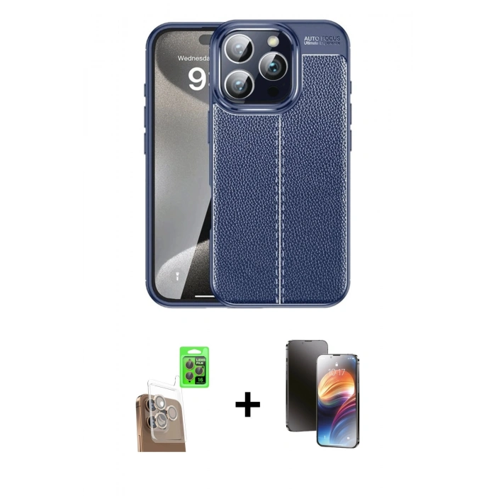 MARSİLYAN™- iPhone 16 Pro Max Kılıf Doruk Klasik Özel Seri - Siyah 3D Antistatik Mat Seramik Nano Ekran Koruyucu + Raze Metal Kamera Lens - CLTM