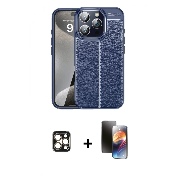 MARSİLYAN™- iPhone 16 Pro Max Kılıf Doruk Klasik Özel Seri - Siyah 3D Antistatik Mat Seramik Nano Ekran Koruyucu + PVD Metal Kamera Lens - GD