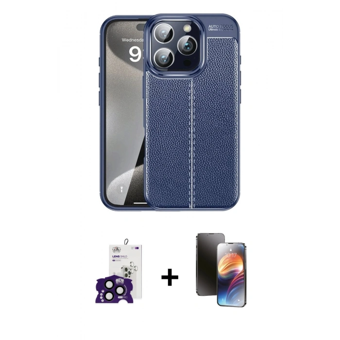 MARSİLYAN™- iPhone 16 Pro Max Kılıf Doruk Klasik Özel Seri - Siyah 3D Antistatik Mat Seramik Nano Ekran Koruyucu + Bilvis Titan Kamera Lens - SH