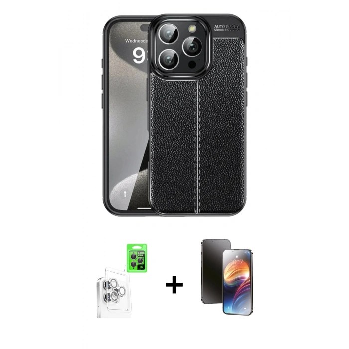 MARSİLYAN™- iPhone 16 Pro Max Kılıf Doruk Klasik Özel Seri - Siyah 3D Antistatik Mat Seramik Nano Ekran Koruyucu + Raze Metal Kamera Lens - BZ
