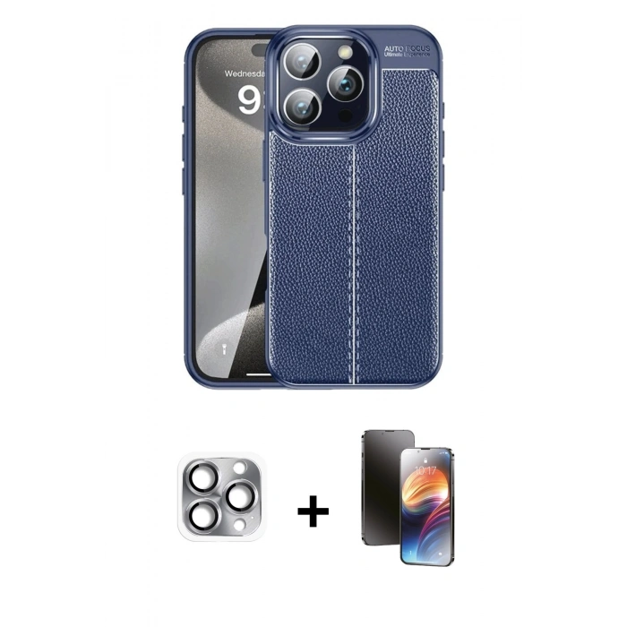 MARSİLYAN™- iPhone 16 Pro Max Kılıf Doruk Klasik Özel Seri - Siyah 3D Antistatik Mat Seramik Nano Ekran Koruyucu + Pers Alüminyum Kamera Lens - GI