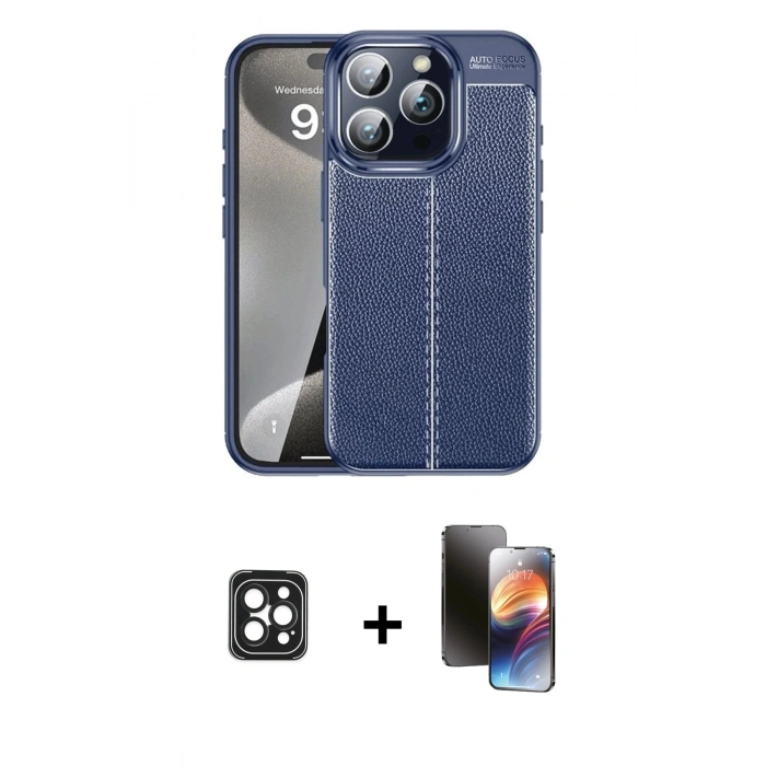 MARSİLYAN™- iPhone 16 Pro Max Kılıf Doruk Klasik Özel Seri - Siyah 3D Antistatik Mat Seramik Nano Ekran Koruyucu + PVD Metal Kamera Lens - SH
