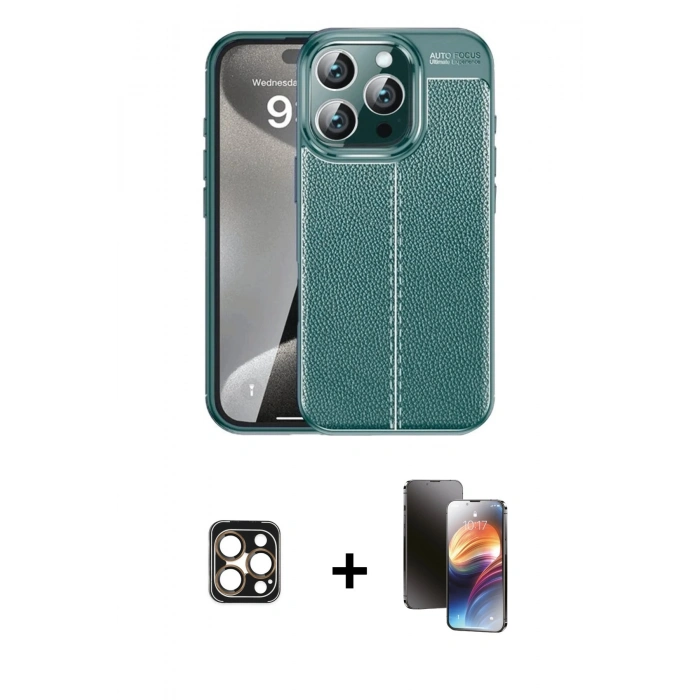 MARSİLYAN™- iPhone 16 Pro Max Kılıf Doruk Klasik Özel Seri - Siyah 3D Antistatik Mat Seramik Nano Ekran Koruyucu + PVD Metal Kamera Lens - GD