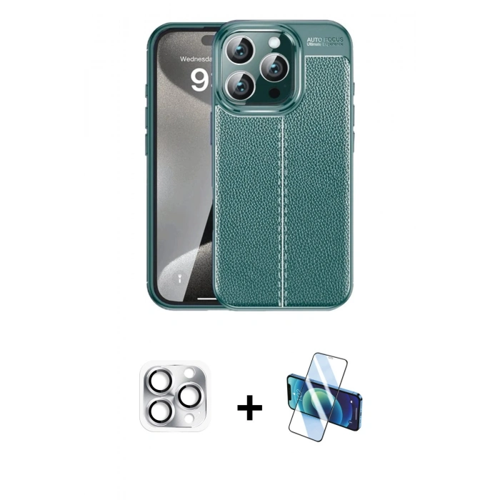 MARSİLYAN™- iPhone 16 Pro Max Kılıf Doruk Klasik Özel Seri - Siyah 3D Antistatik Seramik Nano Ekran Koruyucu + Pers Alüminyum Kamera Lens - GS