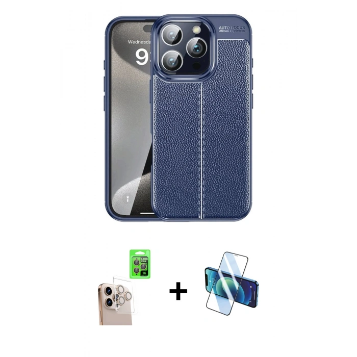 MARSİLYAN™- iPhone 16 Pro Max Kılıf Doruk Klasik Özel Seri - Siyah 3D Antistatik Seramik Nano Ekran Koruyucu + Raze Metal Kamera Lens - NLGY