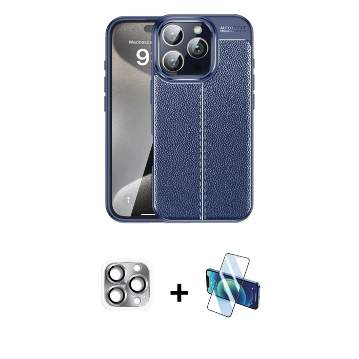 MARSİLYAN™- iPhone 16 Pro Max Kılıf Doruk Klasik Özel Seri - Siyah 3D Antistatik Seramik Nano Ekran Koruyucu + Pers Alüminyum Kamera Lens - GI