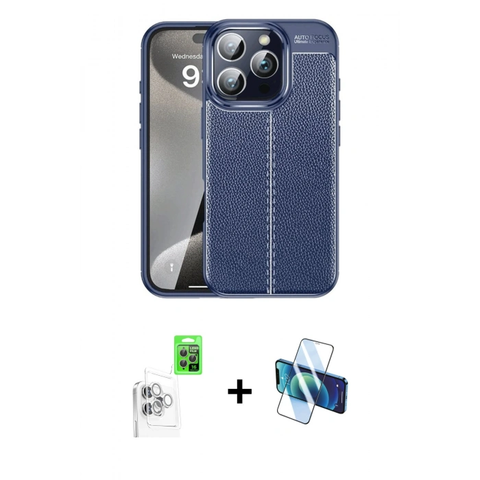 MARSİLYAN™- iPhone 16 Pro Max Kılıf Doruk Klasik Özel Seri - Siyah 3D Antistatik Seramik Nano Ekran Koruyucu + Raze Metal Kamera Lens - BZ