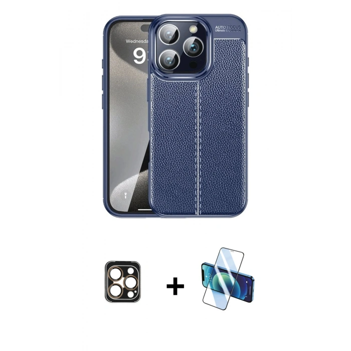 MARSİLYAN™- iPhone 16 Pro Max Kılıf Doruk Klasik Özel Seri - Siyah 3D Antistatik Seramik Nano Ekran Koruyucu + PVD Metal Kamera Lens - GD