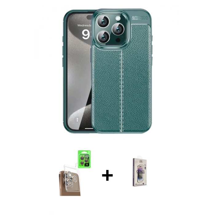 MARSİLYAN™- iPhone 16 Pro Max Kılıf Doruk Klasik Özel Seri - Siyah Bilvis 3D Cam Ekran Koruyucu + Raze Metal Kamera Lens - CLTM