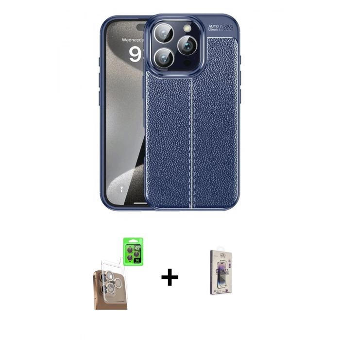 MARSİLYAN™- iPhone 16 Pro Max Kılıf Doruk Klasik Özel Seri - Siyah Bilvis 3D Cam Ekran Koruyucu + Raze Metal Kamera Lens - CLTM