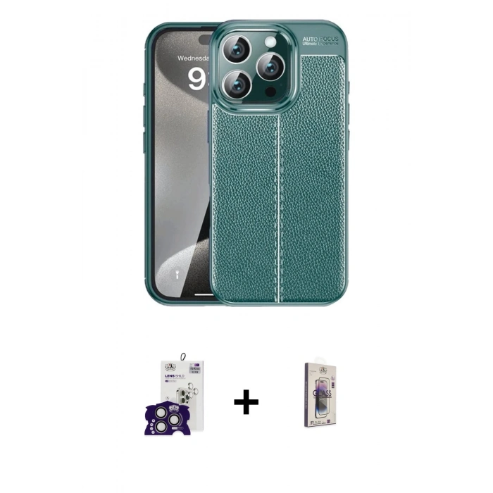 MARSİLYAN™- iPhone 16 Pro Max Kılıf Doruk Klasik Özel Seri - Siyah Bilvis 3D Cam Ekran Koruyucu + Bilvis Titan Kamera Lens - TMGI