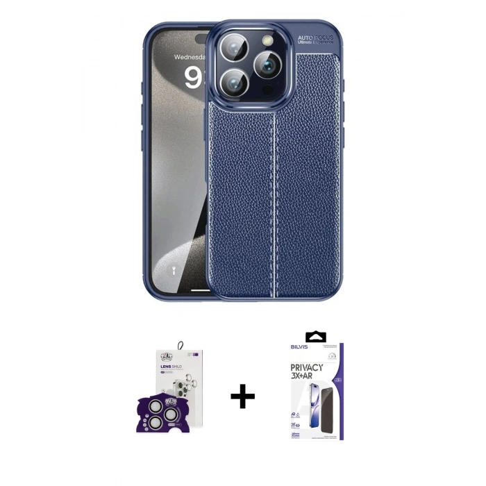 MARSİLYAN™- iPhone 16 Pro Max Kılıf Doruk Klasik Özel Seri - Siyah Bilvis 3X AR Hayalet Cam Ekran Koruyucu + Bilvis Titan Kamera Lens - GS