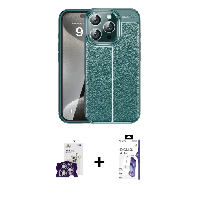 MARSİLYAN™- iPhone 16 Pro Max Kılıf Doruk Klasik Özel Seri - Siyah Bilvis 3X AR HD Cam Ekran Koruyucu + Bilvis Titan Kamera Lens - GS