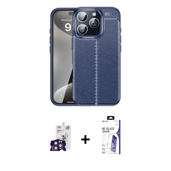 MARSİLYAN™- iPhone 16 Pro Max Kılıf Doruk Klasik Özel Seri - Siyah Bilvis 3X AR HD Cam Ekran Koruyucu + Bilvis Titan Kamera Lens - TMGI