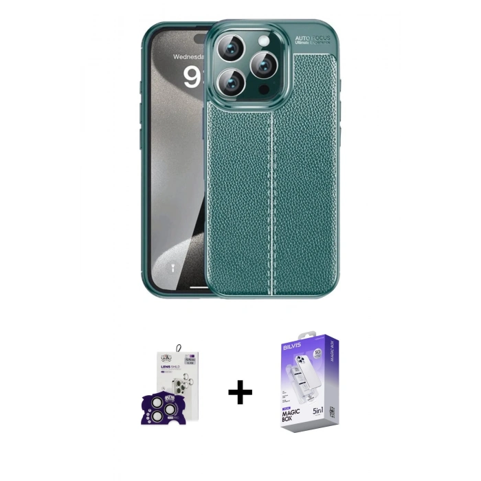 MARSİLYAN™- iPhone 16 Pro Max Kılıf Doruk Klasik Özel Seri - Siyah Bilvis 5in1 3D Magic Cam Ekran Koruyucu + Bilvis Titan Kamera Lens - TMGI