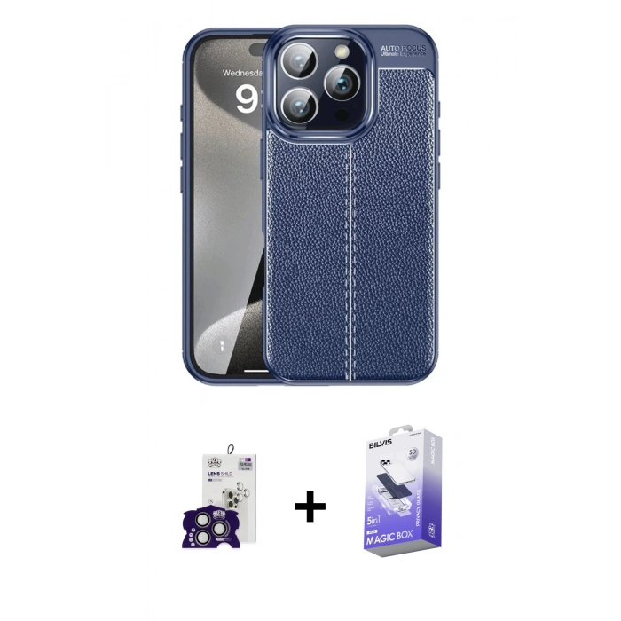 MARSİLYAN™- iPhone 16 Pro Max Kılıf Doruk Klasik Özel Seri - Siyah Bilvis 5in1 5D Magic Hayalet Cam Ekran Koruyucu + Bilvis Titan Kamera Lens - TMGI