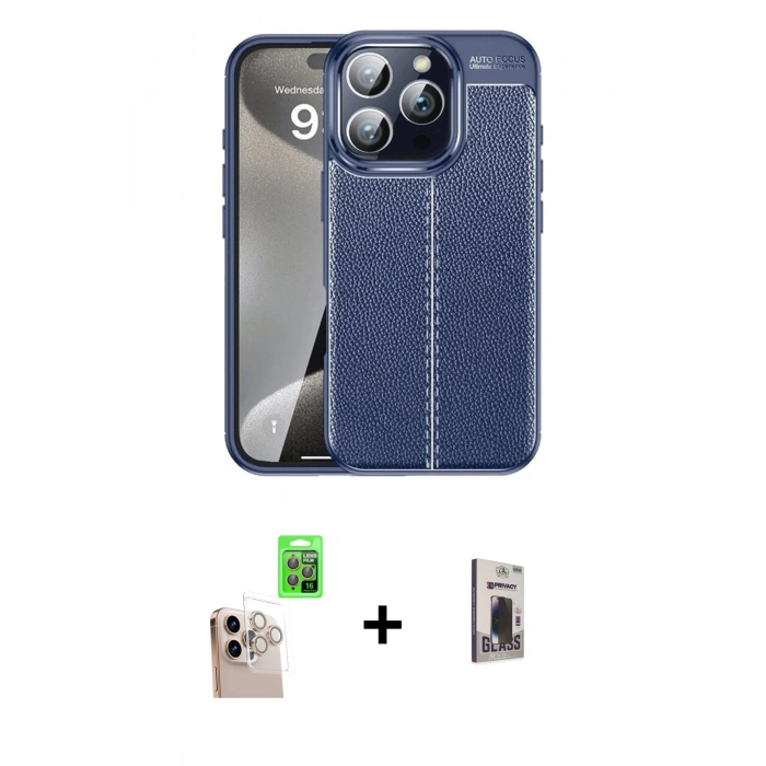 MARSİLYAN™- iPhone 16 Pro Max Kılıf Doruk Klasik Özel Seri - Siyah Bilvis Hayalet Cam Ekran Koruyucu + Raze Metal Kamera Lens - NLGY