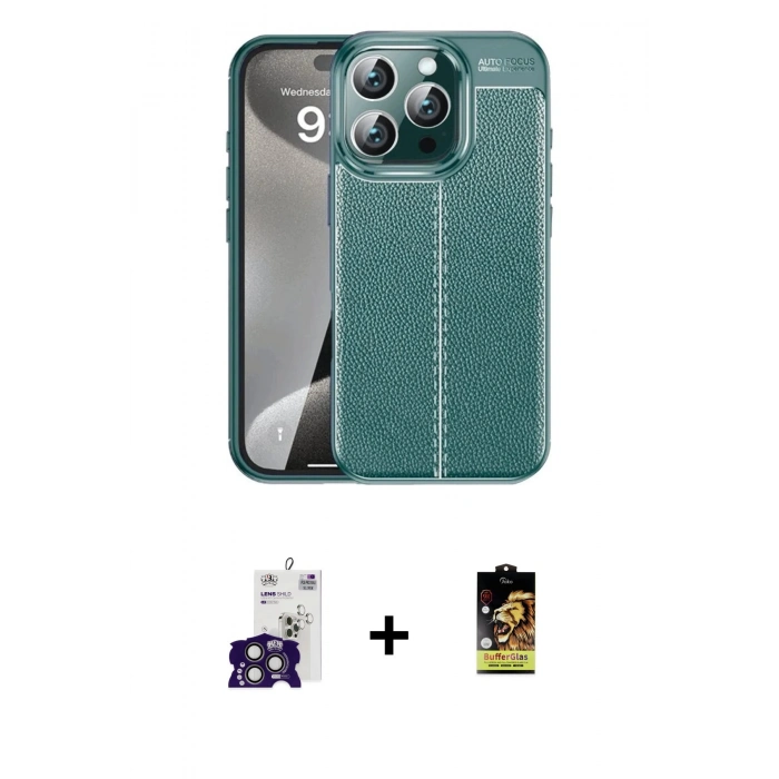 MARSİLYAN™- iPhone 16 Pro Max Kılıf Doruk Klasik Özel Seri - Siyah Buffer Cam Ekran Koruyucu + Bilvis Titan Kamera Lens - TMGI