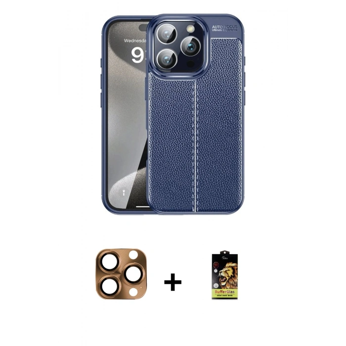 MARSİLYAN™- iPhone 16 Pro Max Kılıf Doruk Klasik Özel Seri - Siyah Buffer Cam Ekran Koruyucu + Pers Alüminyum Kamera Lens - CLTM