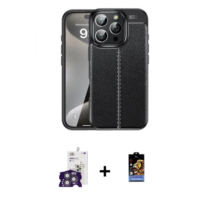MARSİLYAN™- iPhone 16 Pro Max Kılıf Doruk Klasik Özel Seri - Siyah Buffer Hayalet Cam Ekran Koruyucu + Bilvis Titan Kamera Lens - GS