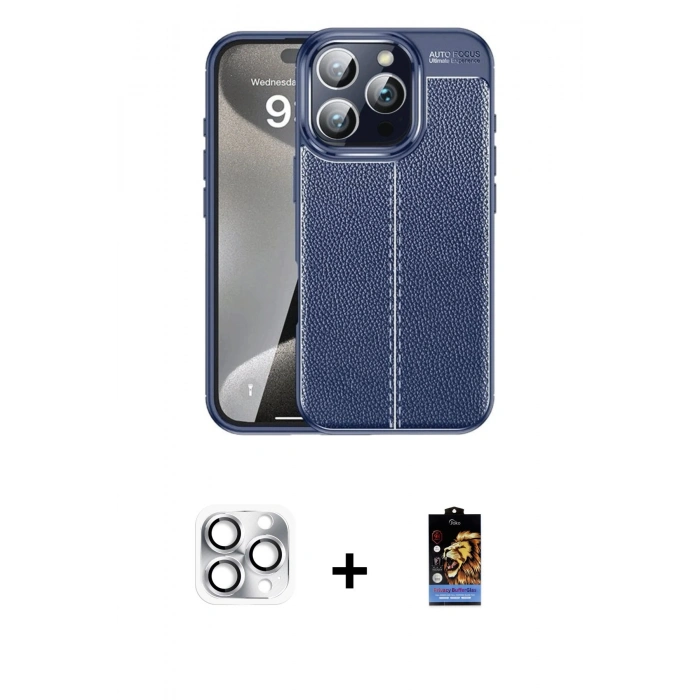 MARSİLYAN™- iPhone 16 Pro Max Kılıf Doruk Klasik Özel Seri - Siyah Buffer Hayalet Cam Ekran Koruyucu + Pers Alüminyum Kamera Lens - GS