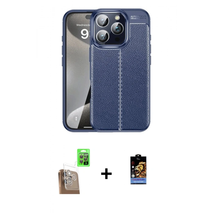 MARSİLYAN™- iPhone 16 Pro Max Kılıf Doruk Klasik Özel Seri - Siyah Buffer Hayalet Cam Ekran Koruyucu + Raze Metal Kamera Lens - CLTM