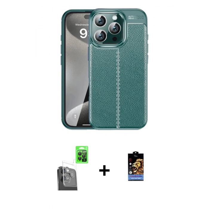 MARSİLYAN™- iPhone 16 Pro Max Kılıf Doruk Klasik Özel Seri - Siyah Buffer Hayalet Cam Ekran Koruyucu + Raze Metal Kamera Lens - SH