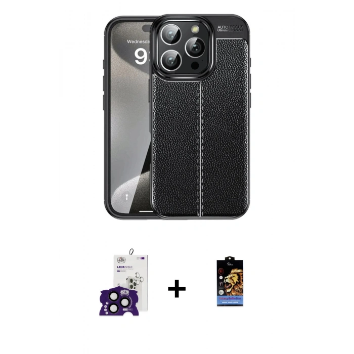 MARSİLYAN™- iPhone 16 Pro Max Kılıf Doruk Klasik Özel Seri - Siyah Buffer Hayalet Cam Ekran Koruyucu + Bilvis Titan Kamera Lens - SH