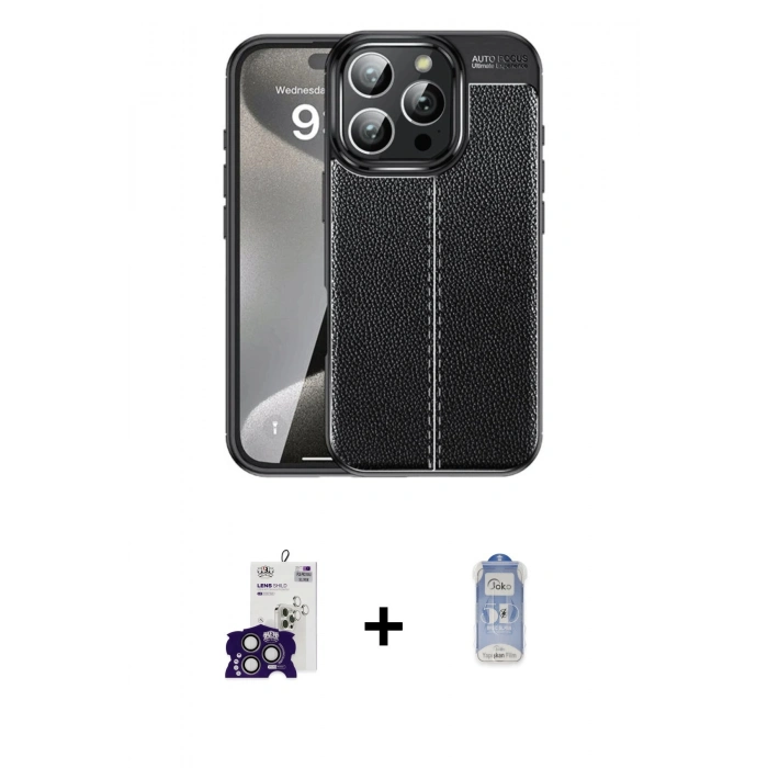 MARSİLYAN™- iPhone 16 Pro Max Kılıf Doruk Klasik Özel Seri - Siyah Joko Magic 5D Cam + Bilvis Titan Kamera Lens - TMGI