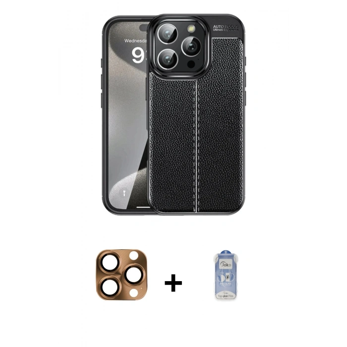 MARSİLYAN™- iPhone 16 Pro Max Kılıf Doruk Klasik Özel Seri - Siyah Joko Magic 5D Cam + Pers Alüminyum Kamera Lens - CLTM