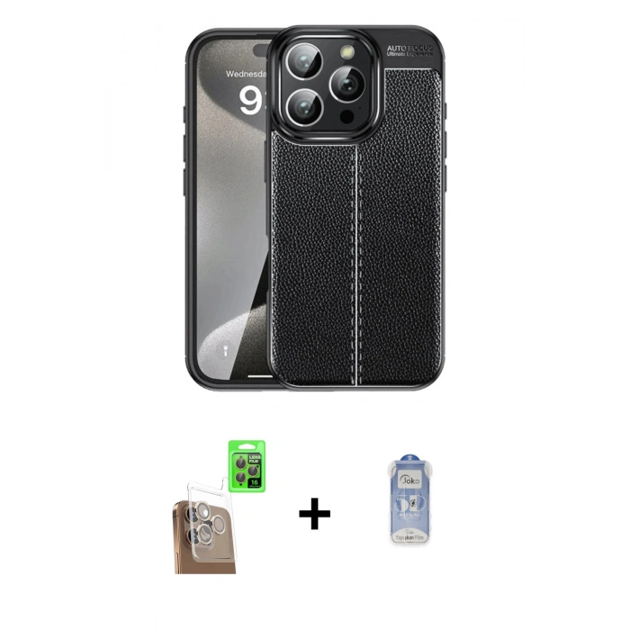 MARSİLYAN™- iPhone 16 Pro Max Kılıf Doruk Klasik Özel Seri - Siyah Joko Magic 5D Cam + Raze Metal Kamera Lens - CLTM