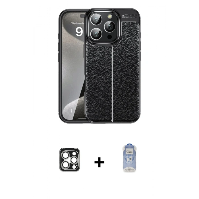 MARSİLYAN™- iPhone 16 Pro Max Kılıf Doruk Klasik Özel Seri - Siyah Joko Magic 5D Cam + PVD Metal Kamera Lens - GS