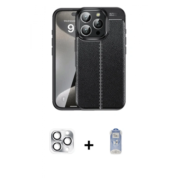 MARSİLYAN™- iPhone 16 Pro Max Kılıf Doruk Klasik Özel Seri - Siyah Joko Magic 5D Cam + Pers Alüminyum Kamera Lens - GS