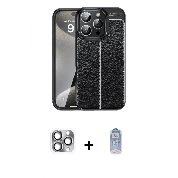 MARSİLYAN™- iPhone 16 Pro Max Kılıf Doruk Klasik Özel Seri - Siyah Joko Magic 5D Cam + Pers Alüminyum Kamera Lens - GI