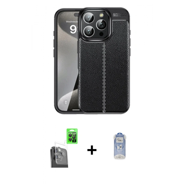 MARSİLYAN™- iPhone 16 Pro Max Kılıf Doruk Klasik Özel Seri - Siyah Joko Magic 5D Cam + Raze Metal Kamera Lens - SH