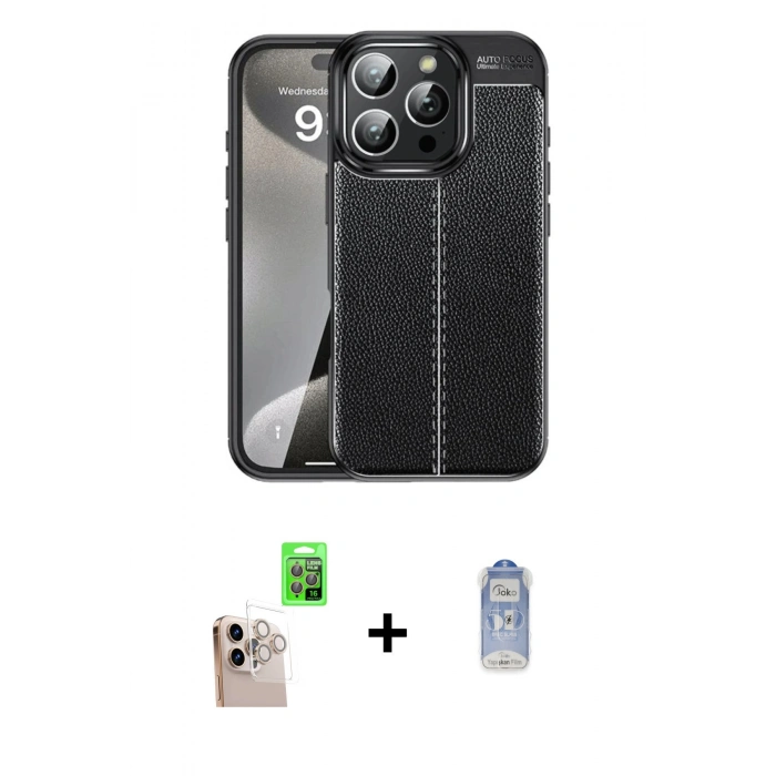MARSİLYAN™- iPhone 16 Pro Max Kılıf Doruk Klasik Özel Seri - Siyah Joko Magic 5D Cam + Raze Metal Kamera Lens - NLGY