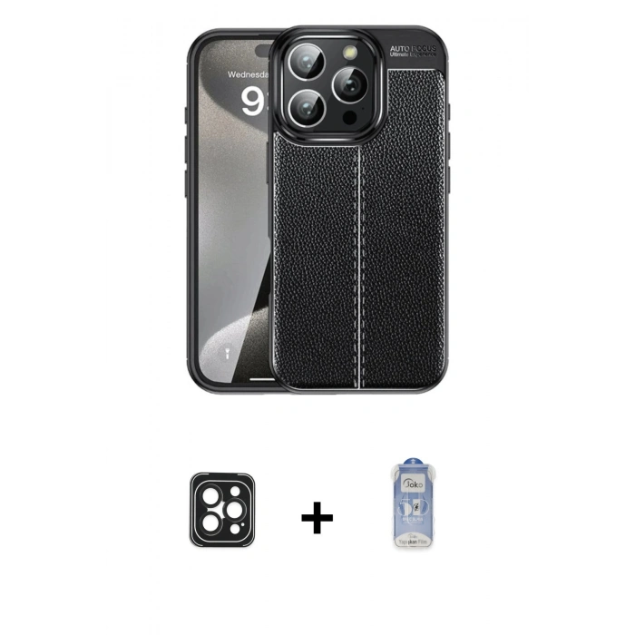 MARSİLYAN™- iPhone 16 Pro Max Kılıf Doruk Klasik Özel Seri - Siyah Joko Magic 5D Cam + PVD Metal Kamera Lens - SH