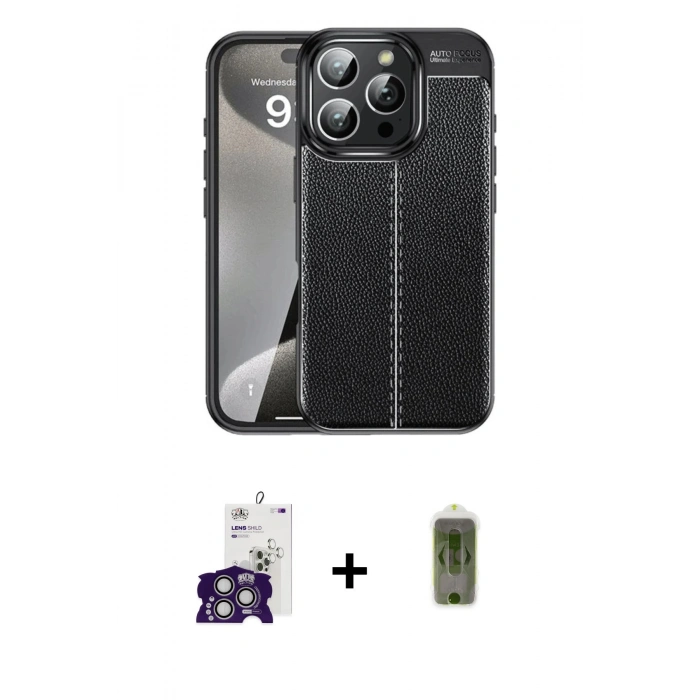 MARSİLYAN™- iPhone 16 Pro Max Kılıf Doruk Klasik Özel Seri - Siyah Joko Magic 5D Hayalet Cam + Bilvis Titan Kamera Lens - GS
