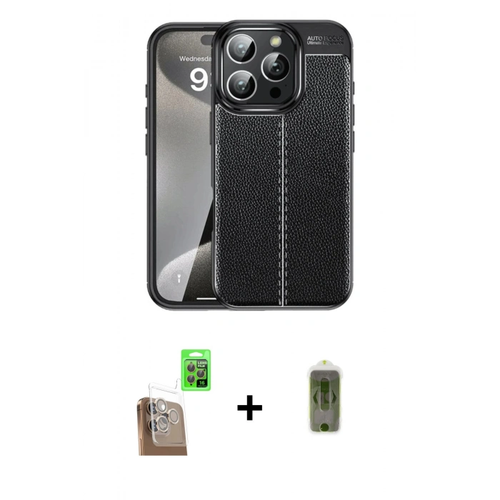 MARSİLYAN™- iPhone 16 Pro Max Kılıf Doruk Klasik Özel Seri - Siyah Joko Magic 5D Hayalet Cam + Raze Metal Kamera Lens - CLTM