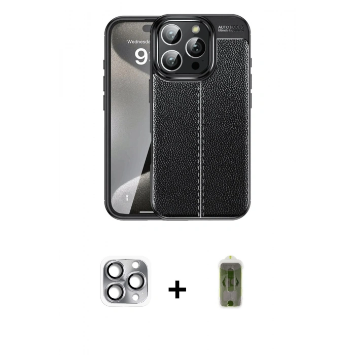 MARSİLYAN™- iPhone 16 Pro Max Kılıf Doruk Klasik Özel Seri - Siyah Joko Magic 5D Hayalet Cam + Pers Alüminyum Kamera Lens - GI